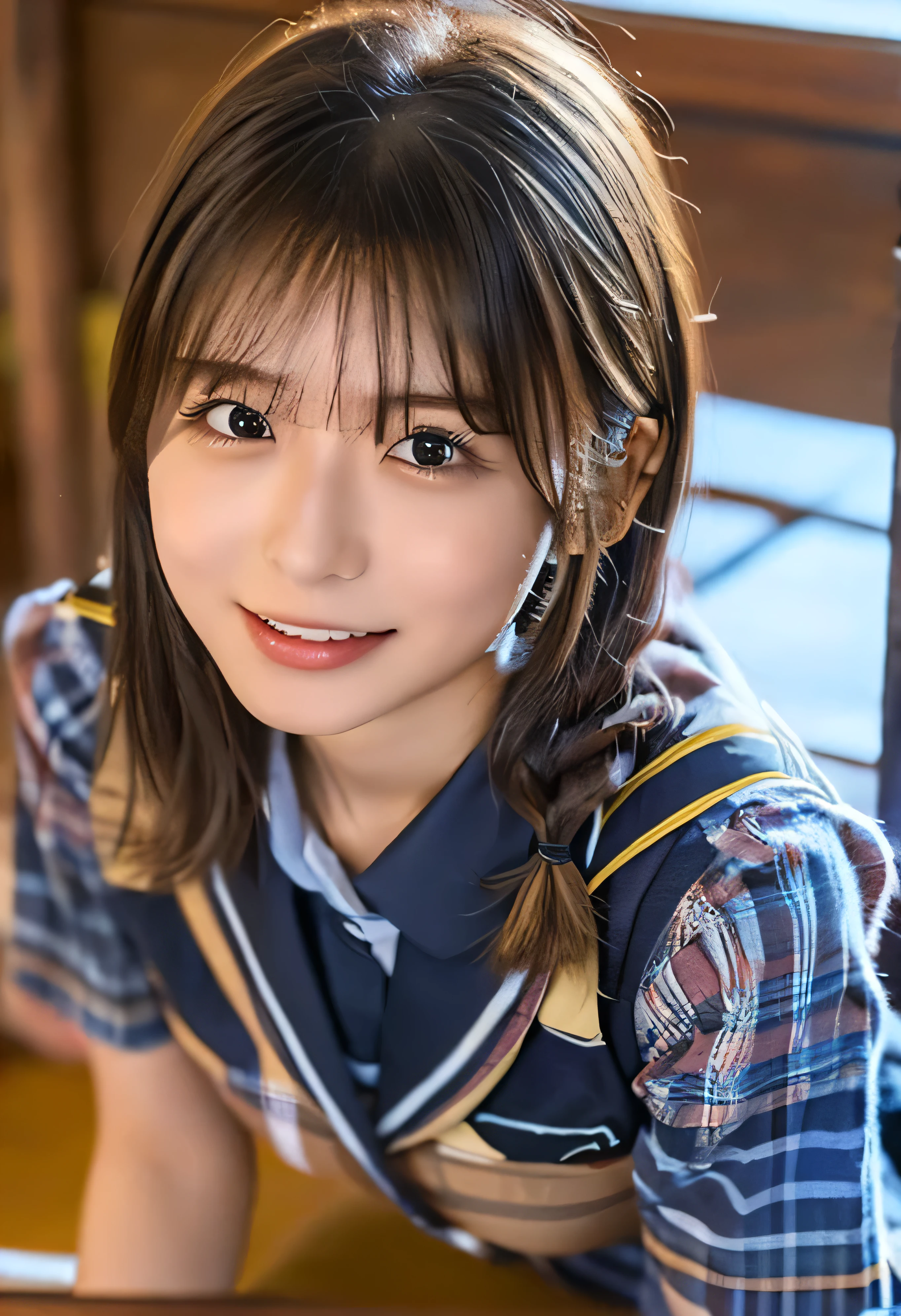 One Girl, Trying to take off your uniform、(Put your hands on the desk and stick your butt out、School classroom、Naturally large breasts that can be seen even through clothes、School white summer shirt、school summer uniform、Beautiful girl, A seductive expression、Delicate girl:1.3), (24-years-old:1.3),(Smiling with teeth showing、Cute smiling eyes、Cute loose perm、(Fluffy hair、Loose perm、Braid only the bangs:1.4)Braid only the bangs、Fluffy hair、Medium Short Hair、Wrapping a leather belt、Wear a checked miniskirt、Round and ample breasts、Curved waist、Photo from the waist up:1.4)
Very beautiful eyes, (School uniforms:1.3), (Very large breasts:0.5), Brown eyes, Parted bangs, Light brown hair,
, A face of ecstasy、(The expression of ecstasy、A face of ecstasy:1.0),
, (masterpiece, Highest quality, Super detailed, Detailed face, 8k)