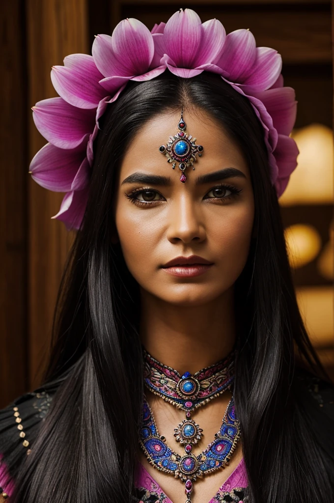 ((best quality)), ((masterpiece)), (detailed), perfect face bitch Amazon indígena mystic flowers dark demon
