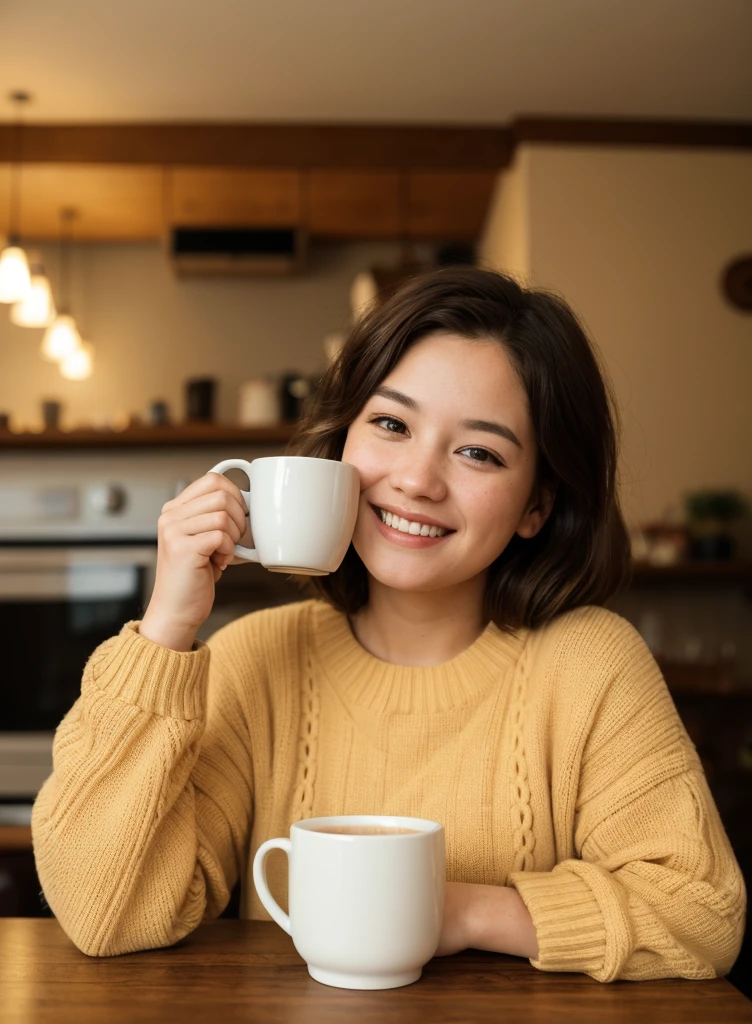 tv_Betsy_Jones_MXAI, , wearing a cozy knitted sweater, sitting in a café, holding a steaming mug with both hands, happy expression, , (((Ultra-HD-details, Ultra-HD-detailed, Ultra-HD-realistic, Ultra-HD-photo-same-realistic-quality-details))), 8k uhd, dslr, soft lighting, high quality, film grain, Fujifilm XT3