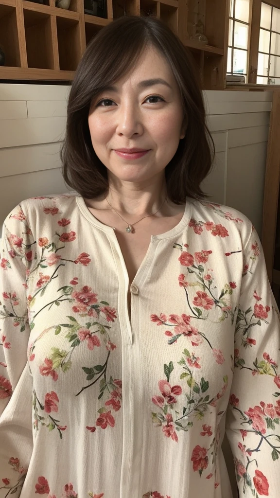 ID photo, Mature Woman, Our eyes met, Japanese painting gravure, senior citizen, Draw lips correctly, Red lipstick, No discomfort, 120 years old, 16K, Highest quality, Very detailed, Realistic, Very detailed肌, (Japanese), alone, Large Breasts, Neighborhood Wife, Glamour, sexy, Chromo White Skin, Staring straight ahead,