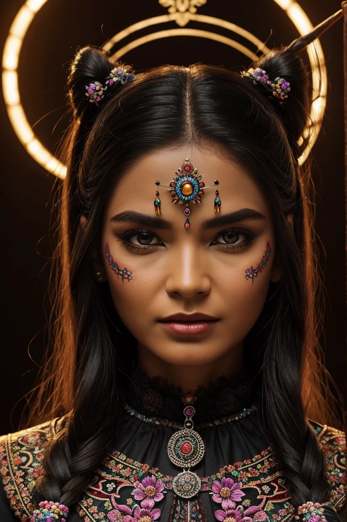 ((best quality)), ((masterpiece)), (detailed), perfect face bitch Amazon indígena mystic flowers dark demon