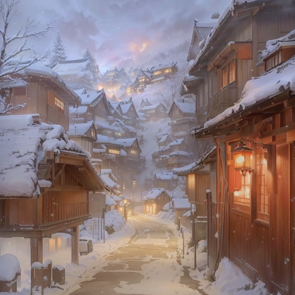 A picture of a street with some houses and a fire in the middle, winter concept art, Digital Painting Concept Art, Painterly concept art, Japanese Village, Painted in an anime artist&#39;s studio, Anime scenery concept art, Japanese Street, Andreas Rocha Style, Concept Art Painting, Highly realistic concept art, By Alexander Guinn, Beautiful concept art Blazing flames, fire, crowd, throng, freezing, mother warming her .Scenery and Cityscape in the Early Meiji Era After the Meiji Restoration, Japan underwent rapid modernization and civilization. Consequently, many changes and reforms occurred. Below is a detailed explanation of the scenery, appearance of the poor, occupations, and cityscapes in the early Meiji period (1868 to the early 1880s). 2. Appearance of the Poor Life for the impoverished and lower classes remained harsh. In particular, in urban areas, people migrated from rural areas or unemployed artisans gathered, intensifying competition in the labor market. Many of them struggled with poverty, often residing in slums or around temples. 3. Occupations Meiji early Japan witnessed a diversification of occupations. Traditional agriculture and handicrafts were accompanied by the rise of modern industry and commerce. Particularly in urban areas, factory workers, shop clerks, and transporters increased, giving rise to new professions. However, many in these occupations endured harsh working conditions. 4. Influence of Civilization and Enlightenment During the Meiji era, Western cultural influences spread rapidly. Changes in clothing, dietary habits, and the proliferation of Western-style architecture advanced, especially in urban areas. Conversely, this development posed a threat to traditional culture and lifestyles, resulting in societal upheaval and adaptation challenges. 5. Social Change and Policy Influence While promoting modernization policies, the government also addressed poverty and social issues. Legislation for labor protection and charitable activities to aid the poor were implemented. Nevertheless, living conditions for the impoverished scarcely improved. The early Meiji period marked a rapid transformation in Japan,