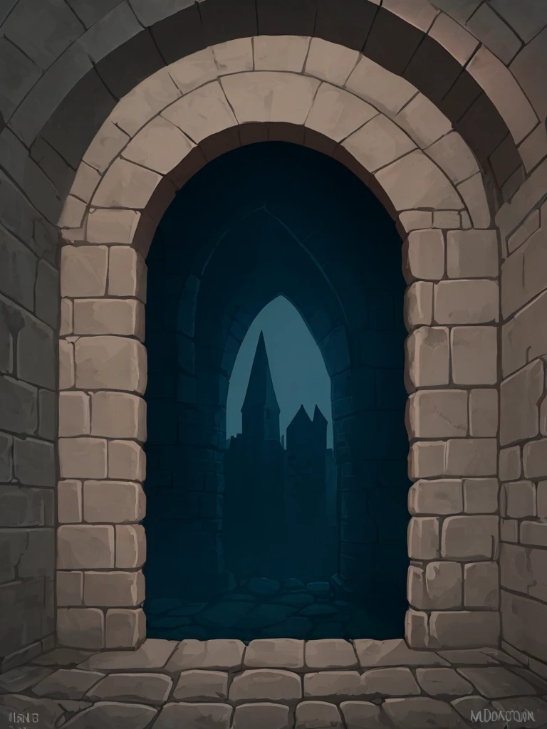 Medieval dungeons,Flat style,Stone Brick Arch,cartoon,Dark,Planarization