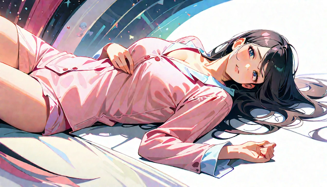 20-year-old,One mature woman,Surreal, 8k, (extremely detailed 8k), (Very delicate and beautiful), (masterpiece), (Better Quality:1.0), (Ultra-high resolution:1.0), (masterpiece, Highest quality),cute,Black Hair,Long Hair,whole body,White Background,Realistic Skin,pajamas,lie on one&#39;s stomach,Wicked Smile、Bedroom、sleeping face、Sleeping soundly