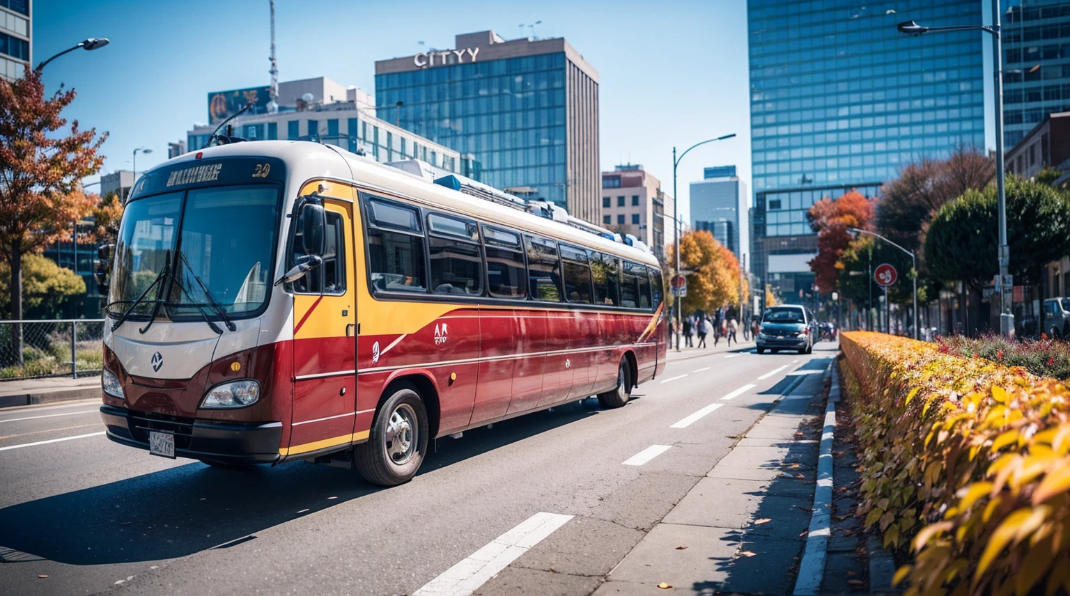 Skyliner 32, autumnの葉で覆われた通りに駐車されたスポーツカー (city:1.3), autumn, Global Illumination, Volumetric lighting, Highest quality, Very detailed, CG, figure, Octane Rendering,