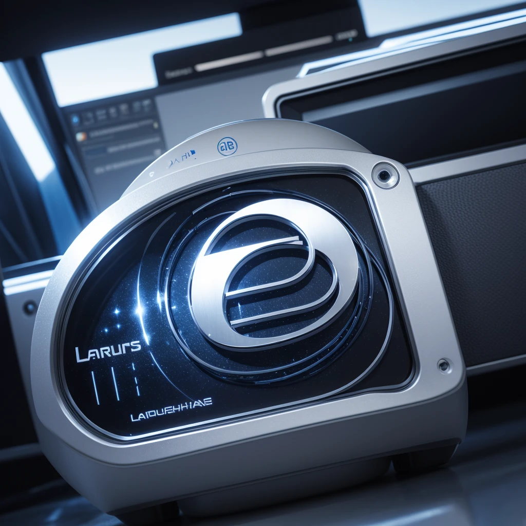 create a technology company logo named LAURS, use silver colors, metallic blue and white