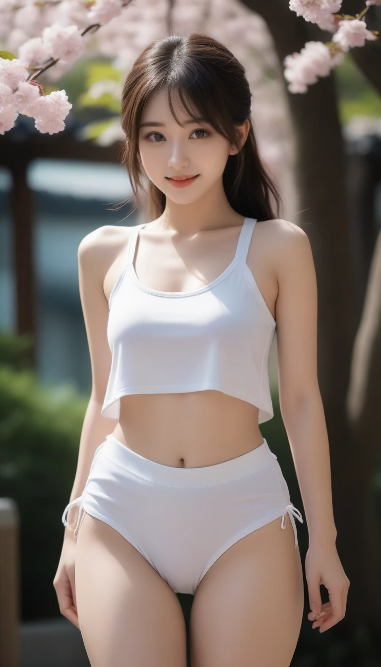 8k, Ultra-high resolution, Highest quality, masterpiece, 三分割法によるphotograph,Surreal, photograph, 1 Girl, (:1.3), pretty girl, Cute Face, Beautiful eyes in every detail, 細かくdetailedに,masterpiece,One Girl:1.2, Japan Female Announcer,full body,smile,Black Hair,Short ponytail,street tree,Urban area,Young Wife,healthy,Sports Bra,Bra Top,Jogging pants,Natural Makeup,sneakers,Tying shoelaces,Beautiful leg line beauty,Realistic Skin, Perfect and beautiful face ,完璧でCute Face, Skin with attention to detail, Perfect limbs、Narrow waist、Thin legs),Looking at the audience、beauty,Long neck、(((Ideal body type))),A cup small breasts :2,Portraiture:2,Perfect Anatomy,鮮明なdetailed,detailed,Surreal,Light and shadow,bloom
