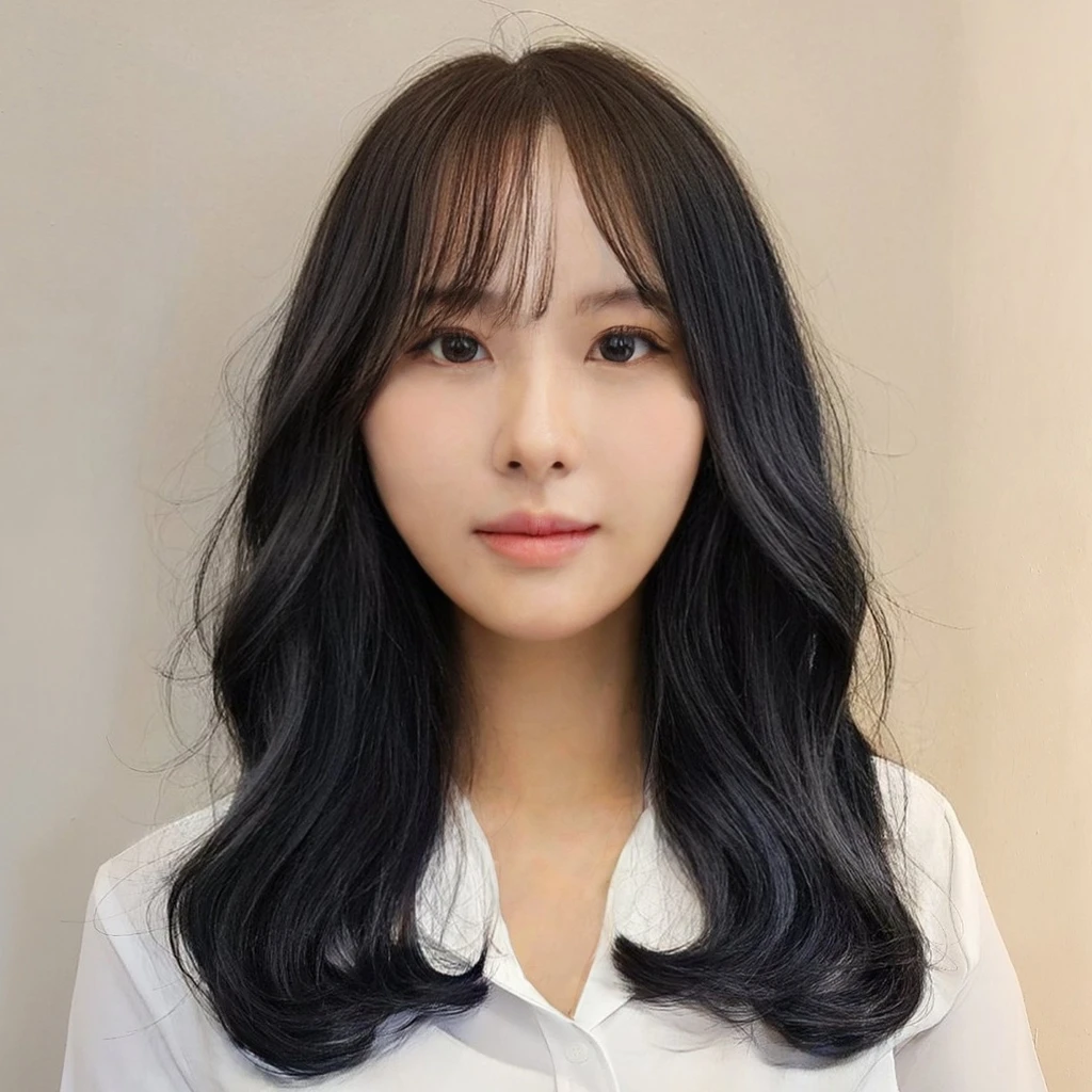 Best Quality, 8k, Masterpiece, (Portrait: 1.3), (photo realistic:1.4), (hyper realistic:1.4), Sharp Focus, looking at viewer, (smoother lighting:1.1), (increase cinematic lighting quality:0.9), realistic lighting, backlighting, light on face, ray trace, (brightening light:1.2), (Increase quality:1.4), sharp detail, (best quality real texture skin:1.4), finely detailed eyes, black_eyes, finely detailed face, 25 year old Korean woman, smiling_face