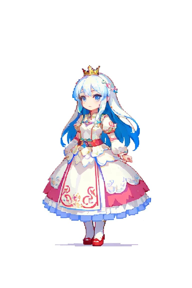 Pixel，Pixel风格，A girl，Princess，White background，Colorful