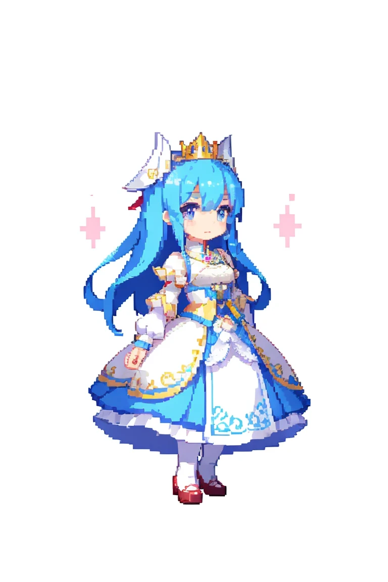 Pixel，Pixel风格，A girl，Princess，White background，Colorful