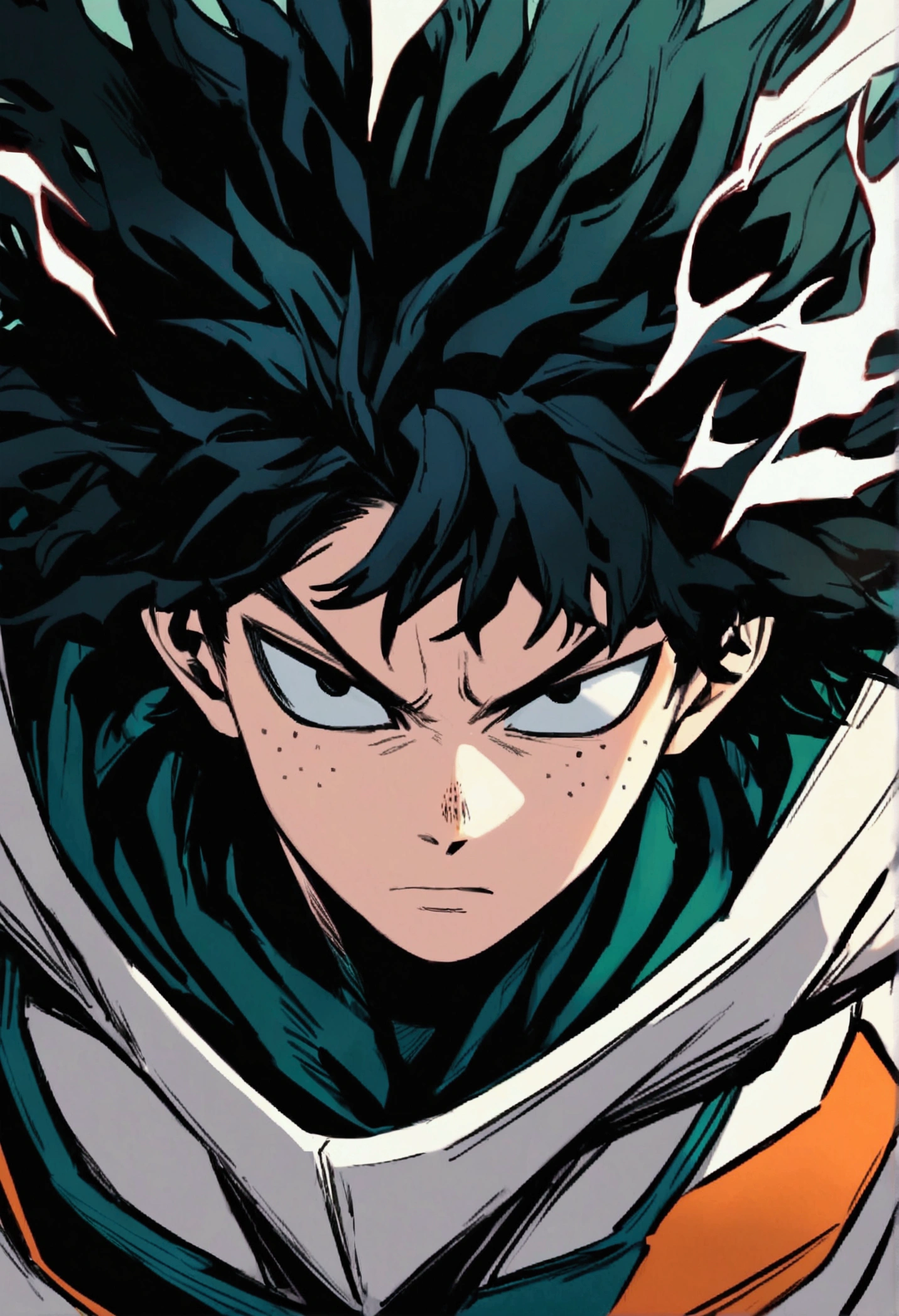 My hero academia, young boy with curly black hair, black eyes and freckles