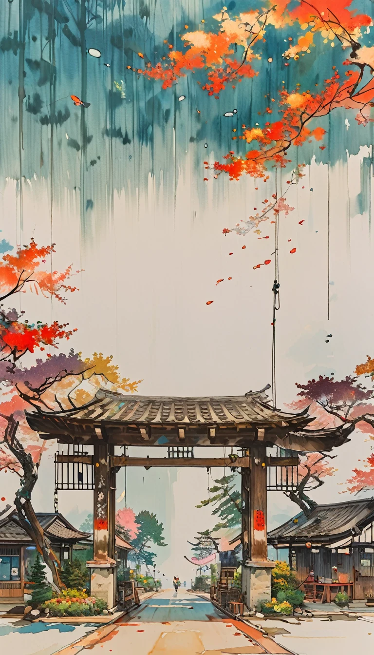 sketch、The Style of Kawanabe Kyosai、Rustic car wash、The hatch opens、Under construction、grassland