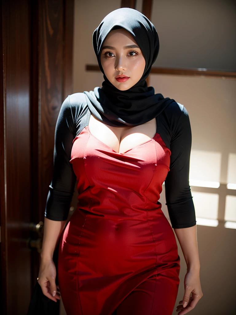 8K, high quality, nice lighting, soft lighting, realistic, dark eyes, sexy, big breasts, thighs, wide hips, muscular, malaysian baju kurung, malaysia bawal hijab, Jewelry, sexy lady, asian, long scarf hijab, sexy pose, showing thighs, nice big body, mature body, natural largest breast, daylight, girl big breasts covered in long scarf hijab 