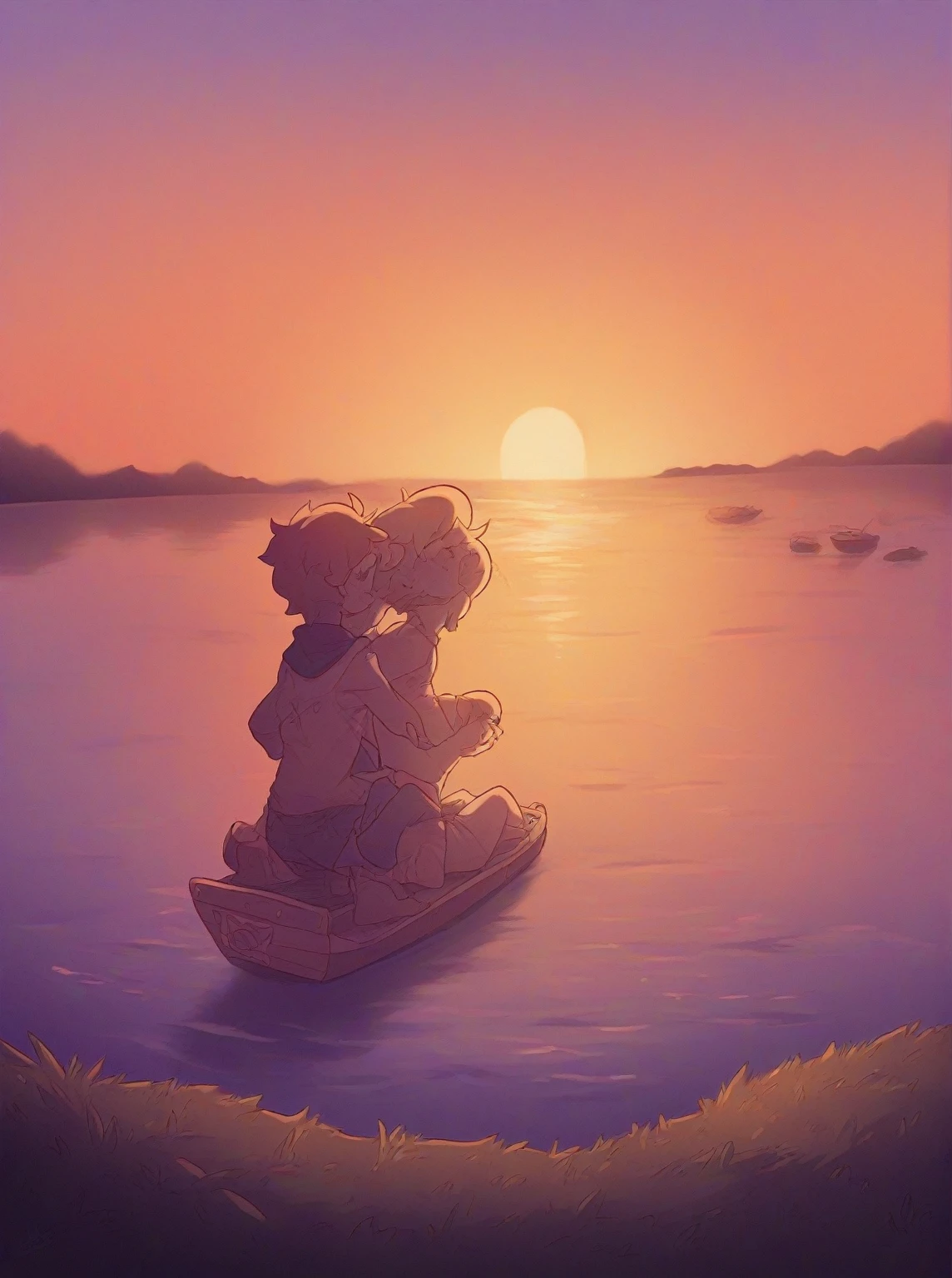 they are on a boat on the water at sunset, on a boat, on a boat on a lake, at the sunset, during sunset, with sunset, in the sunset, on a lake, happy couple, at sunset, sunset view, taken in the early 2020s, having a great time, sunset in the background, during a sunset, lovely couple