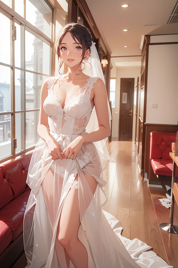 (masterpiece), (best quality), (ultra-detailed), (best illustration), (best shadow), (absurdres), Female, 25 years old, looking at viewer, steam, shy, nsfw, medium breasts, Pink lips, light smile,