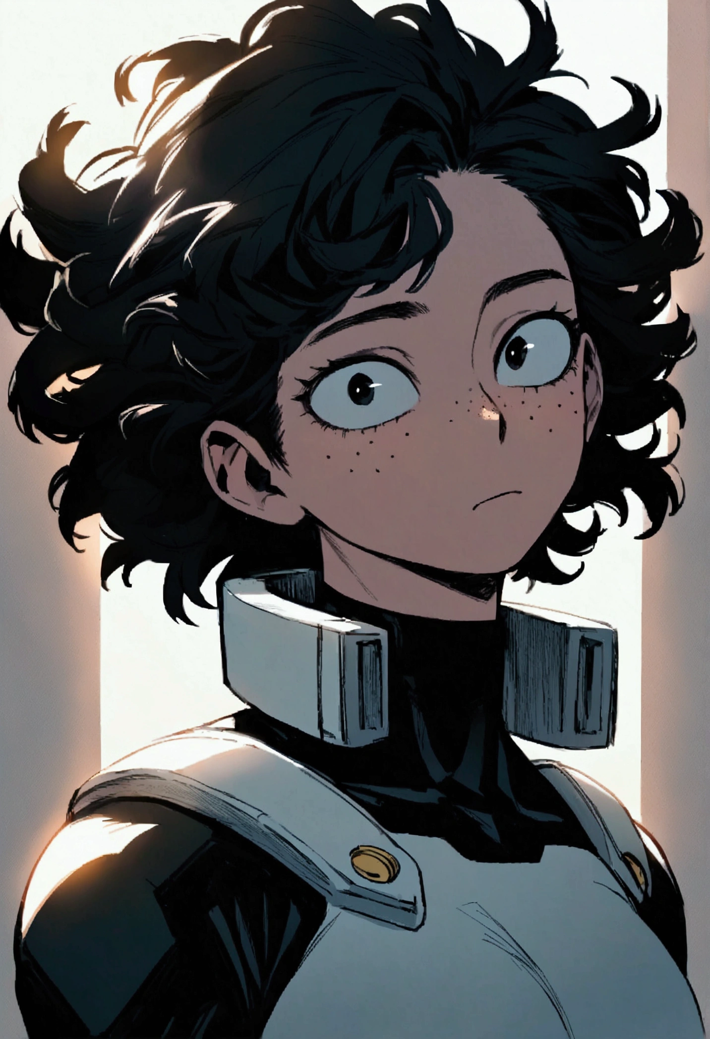 My hero academia, girl with curly black hair, black eyes and freckles