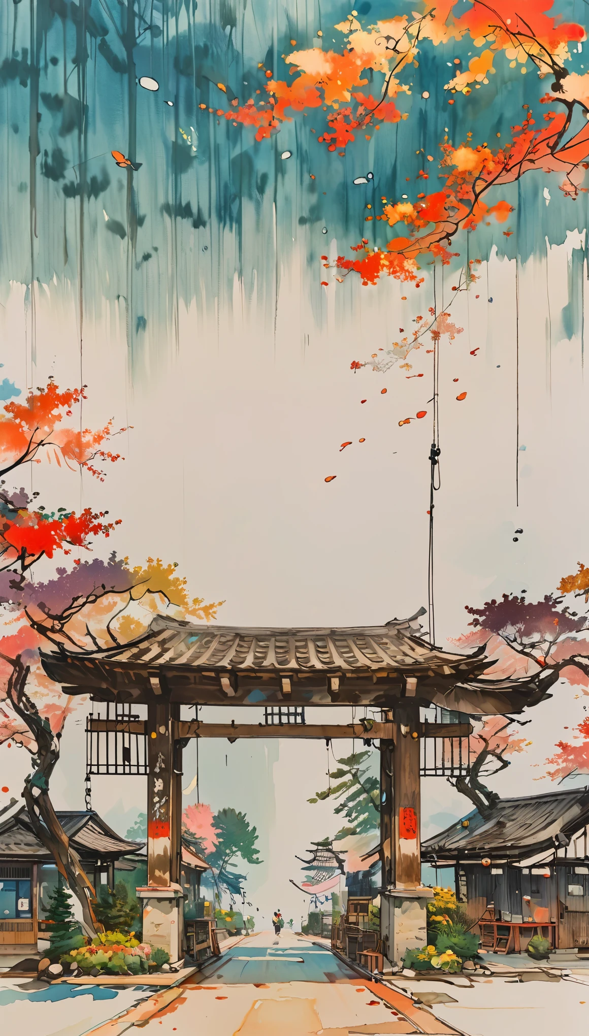 sketch、The Style of Kawanabe Kyosai、Rustic car wash、The hatch opens、Under construction、grassland