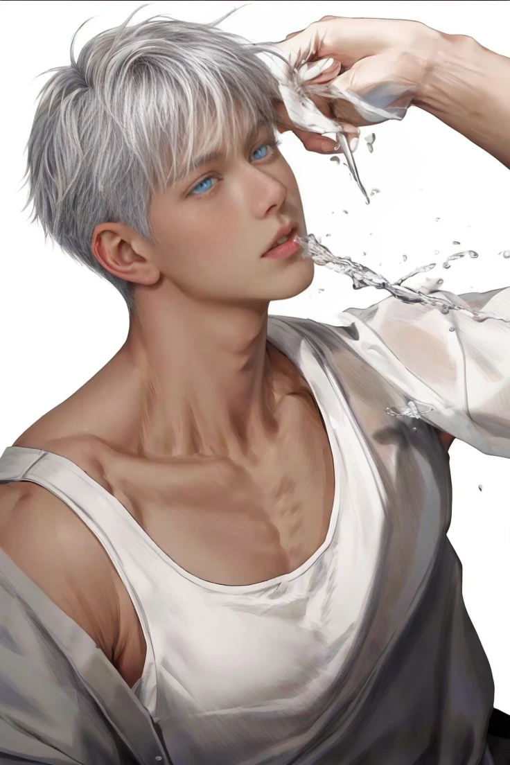 1boy, adult, handsome, perfect face, detailed eyes and face, clean shaved, muscular, capturing a rural atmosphere, dynamic lighting, unreal engine 5, hd picture, satoru gojo, white hair, short hair ,hair between eyes ,blue eyes