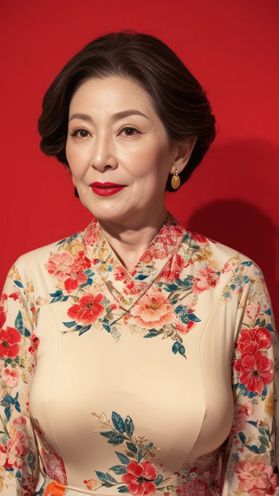 Mature Woman, 120 years old, Japanese painting gravure, senior citizen, Draw lips correctly, Red lipstick, No discomfort, 16K, Highest quality, Very detailed, Realistic, Very detailed肌, (Chinese), alone, Large Breasts, Mature Madam, Glamour, sexy, Chromo White Skin, Staring straight ahead,