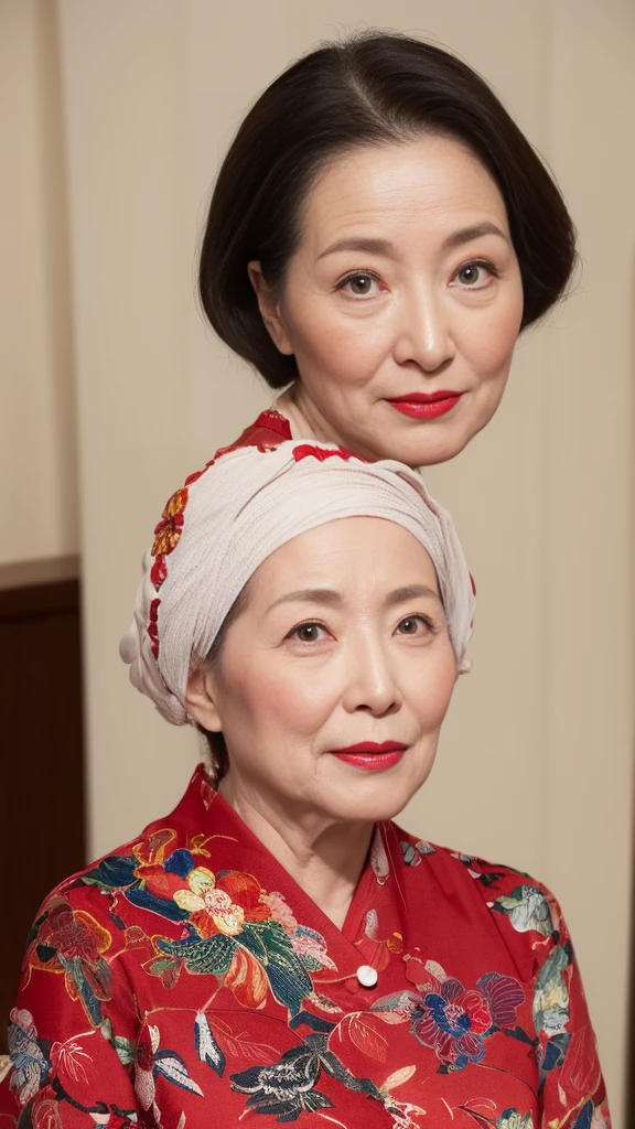 Mature Woman, 120 years old, Japanese painting gravure, senior citizen, Draw lips correctly, Red lipstick, No discomfort, 16K, Highest quality, Very detailed, Realistic, Very detailed肌, (Chinese), alone, Large Breasts, Mature Madam, Glamour, sexy, Chromo White Skin, Staring straight ahead,