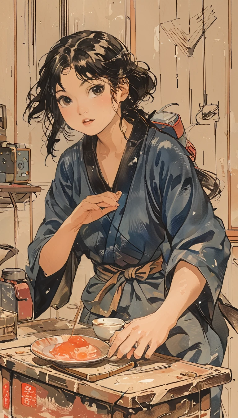 sketch、The Style of Kawanabe Kyosai、Miscellaneous goods shop、There are lots of small junk items、Brick shop
