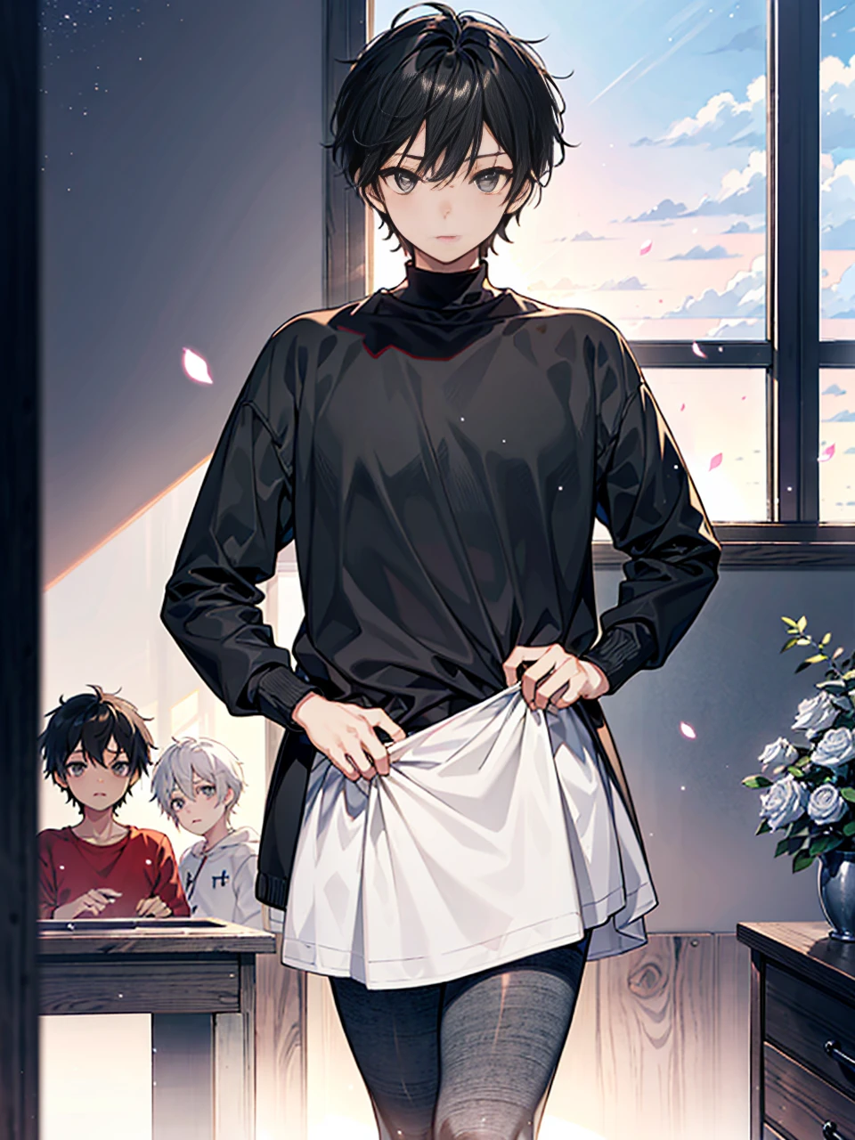 creation、dust particles、everyday boy、 Transparency、 natural soft light、(((1boys))),(a cool、cute little), Light brown skin, grey eyes, Black hair、eyesight、Winters、breezing、skinny body、For Me、daily、Thick、Strongest configuration、smooth anime cg art、enjoyably、Take it easy