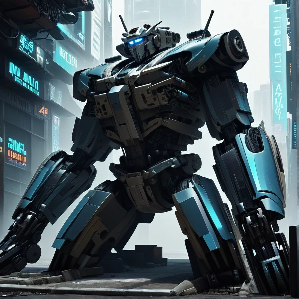 Generate a background image, full and harmonious composition, cyberpunk style, with mecha elements, without characters