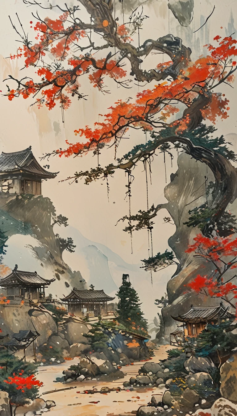 sketch、The Style of Kawanabe Kyosai、A small and rugged tank、The hatch is open、Repairing、drum、ruins