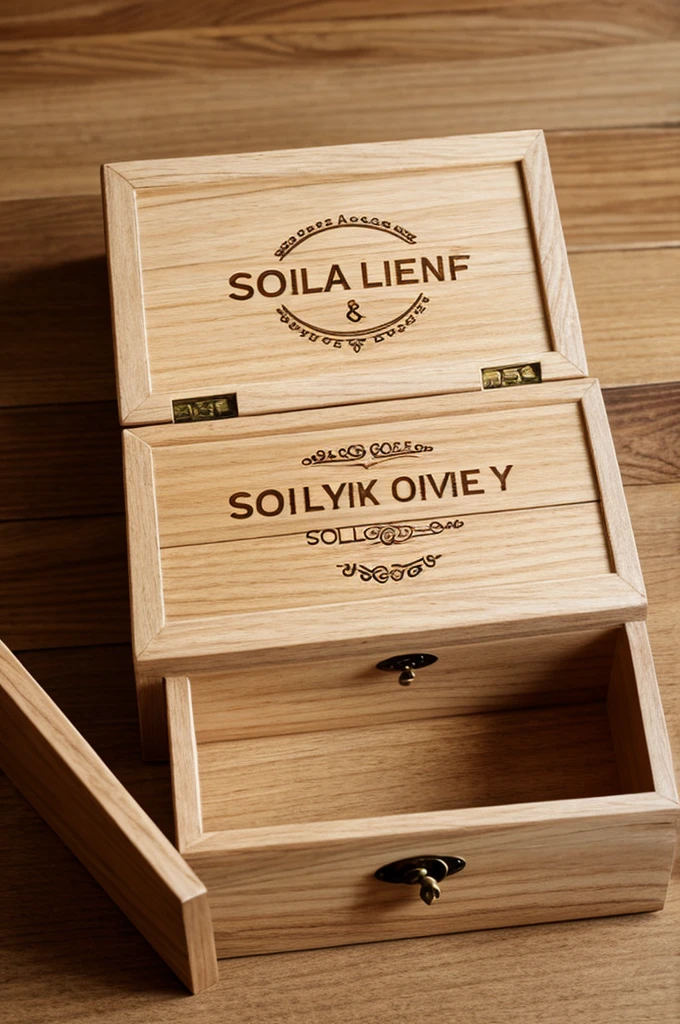 simple wooden box engraved with the name of "Soleyfrench"