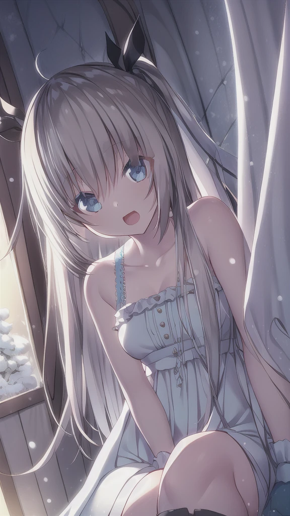 A girl，16 years old，Long hair, Bangs, Snow-white hair, Long double ponytail hair，Hair between the eyes, blue eyes:（1.5),  (Medium breasts:1.2), 
rest  锁骨, Wedding dress，veil，wedding，Black dress，Flowers，dress，Black socks，Black knee socks，Black gloves，Long boots，Cleavage，
Looking at the audience, whole body, Open your mouth，lol，
indoors, church，permanent，permanent，微lol，With one eye closed，
rest (masterpiece:1.2), best quality, high resolution,  8k wallpaper, (illustration:0.8), (Beautiful and delicate eyes:1.6), Extremely detailed face, Perfect lighting, Extremely detailed CG, (Perfect hands, Perfect anatomical structure),