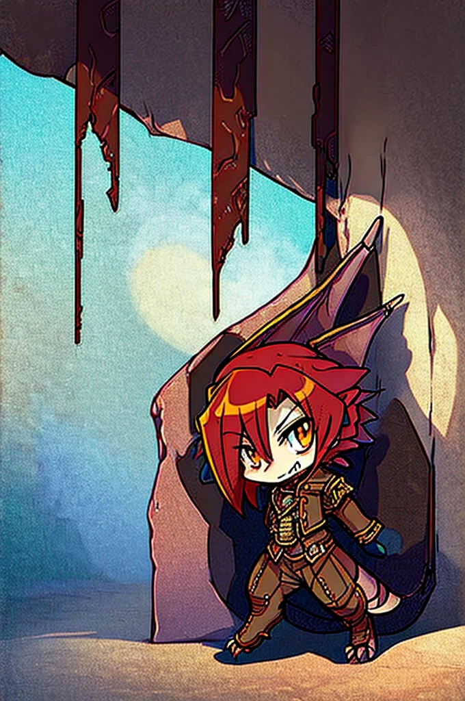 (((male, solo, winged kobold boy, dark red scales,fantasy clothes, artficer,steampunk, dragon wings, dragon tail, small, chibi))), artficer clothes, warm color clothes, fantay clothes,sea green eyes, artficer,small heigth, 54 centimertes heigth,horns, claws, tail, scales, fangs, masterpiece, cute, (((fullbody))), male
