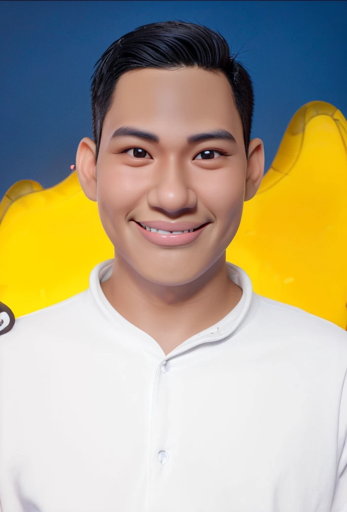 Hyperrealistic 3D Cartoon style character Disney caricature. 18 year old Indonesian man, ideal body, neat black hair, wearing a black shirt.
smiling at the camera with hands in ready position, gray background. Use soft photography lighting. Hair lighting, top lighting, side lighting, high quality photos, UHD, 16K
