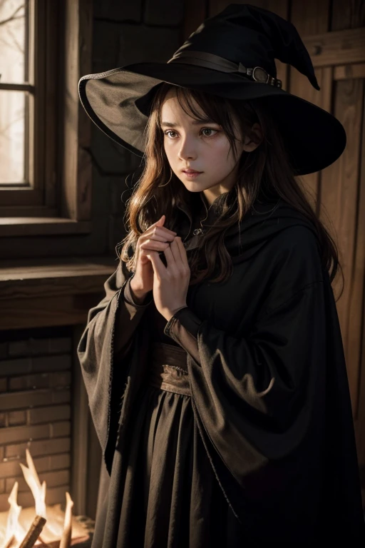 The young witch was in her hut, calm and trying to ignore the shivers running down her spine. Suddenly, a chill ran through the room and the objects around him began to shake. The fire in the fireplace dimmed, emitting a spectral light that cast sinister shadows across the room. An icy wind blew through the crack in the window, carrying with it threatening murmurs and ancient sighs. The young witch knew something terrible was approaching. It was then that the master witches appeared before her, their ethereal forms shrouded in a cloak of ancient shadows. His eyes glowed with a demonic fire, defying reality itself. Without saying a word, they extended their hands in a threatening gesture, ready to punish the young intruder who had challenged the established dark order.