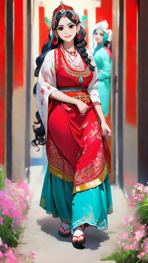 arafed woman in traditional costume with a red and white dress, beautiful iranian woman, traditional beauty, traditional costume, beautiful himalayan woman, traditional clothes, beautiful costume, ancient libu young girl, traditional dress, wearing traditional garb, ancient libu princess, very very beautiful woman, beautiful young himalayan woman, a young woman as genghis khan