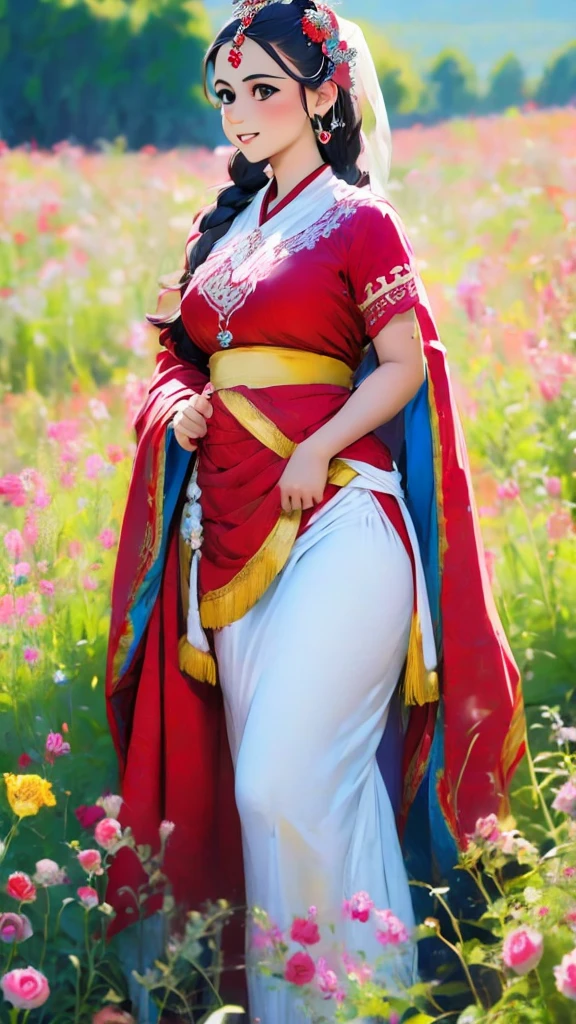 arafed woman in traditional costume with a red and white dress, a portrait by Muggur, flickr, hurufiyya, beautiful iranian woman, traditional beauty, traditional costume, beautiful himalayan woman, traditional clothes, beautiful costume, ancient libu young girl, traditional dress, wearing traditional garb, ancient libu princess, very very beautiful woman, beautiful young himalayan woman
