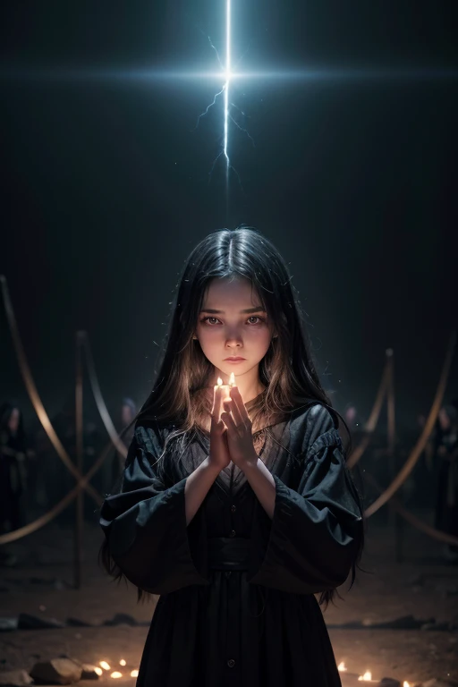 The master witches advanced towards the young witch with their eyes glowing an ominous red, casting ancient and powerful spells that distorted reality itself. The air around them pulsed with dark energy, tearing apart the fabric of existence and opening rifts to hellish dimensions. In response, the young witch summoned her last reserves of courage and determination, raising her trembling hands to conjure a barrier of blinding light that reverberated with the purity of her newfound soul. A cacophony of ancient voices resonated in the magical air, echoing ancient prophecies and forgotten secrets. The elements of nature roared in chorus, supporting the young witch's cause against the forces of age-old darkness. The duel between light and shadow reached its climactic climax, with bursts of rainbow energy spreading across the chaotic scene like divine meteorites.