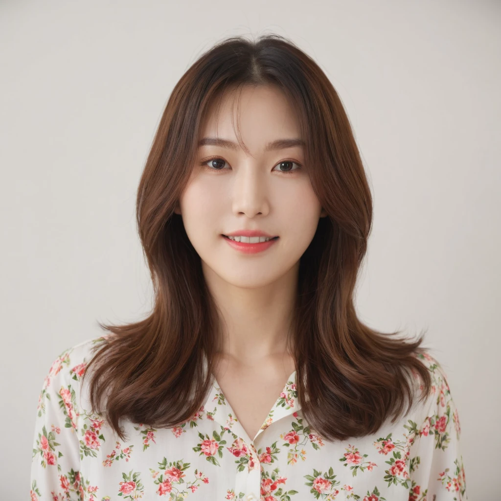 Best Quality, 8k, Masterpiece, (Portrait: 1.3), (photo realistic:1.4), (hyper realistic:1.4), Sharp Focus, looking at viewer, (smoother lighting:1.1), (increase cinematic lighting quality:0.9), realistic lighting, backlighting, light on face, ray trace, (brightening light:1.2), (Increase quality:1.4), sharp detail, (best quality real texture skin:1.4), finely detailed eyes, black_eyes, finely detailed face, 25 year old Korean woman, (white formal_shirt:1.4), (Create an image maintaining the original base model hairstyle:1.5)