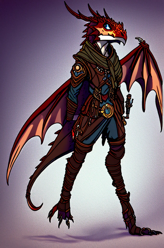 (((male, solo, winged kobold boy, dark red scales,fantasy clothes, artficer,steampunk, dragon wings, dragon tail, small, chibi))), artficer clothes, warm color clothes, fantay clothes,sea green eyes, artficer,small heigth, 54 centimertes heigth,horns, claws, tail, scales, fangs, masterpiece, cute, (((fullbody))), male
