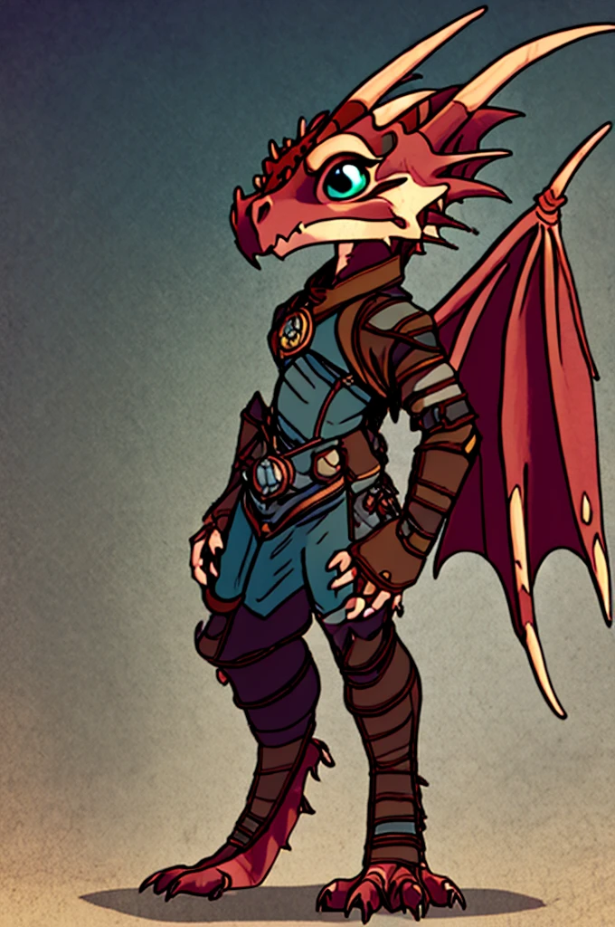 (((male, solo, winged kobold boy, dark red scales,fantasy clothes, artficer,steampunk, dragon wings, dragon tail, small, chibi))), artficer clothes, warm color clothes, fantay clothes,sea green eyes, artficer,small heigth, 54 centimertes heigth,horns, claws, tail, scales, fangs, masterpiece, cute, (((fullbody))), male
