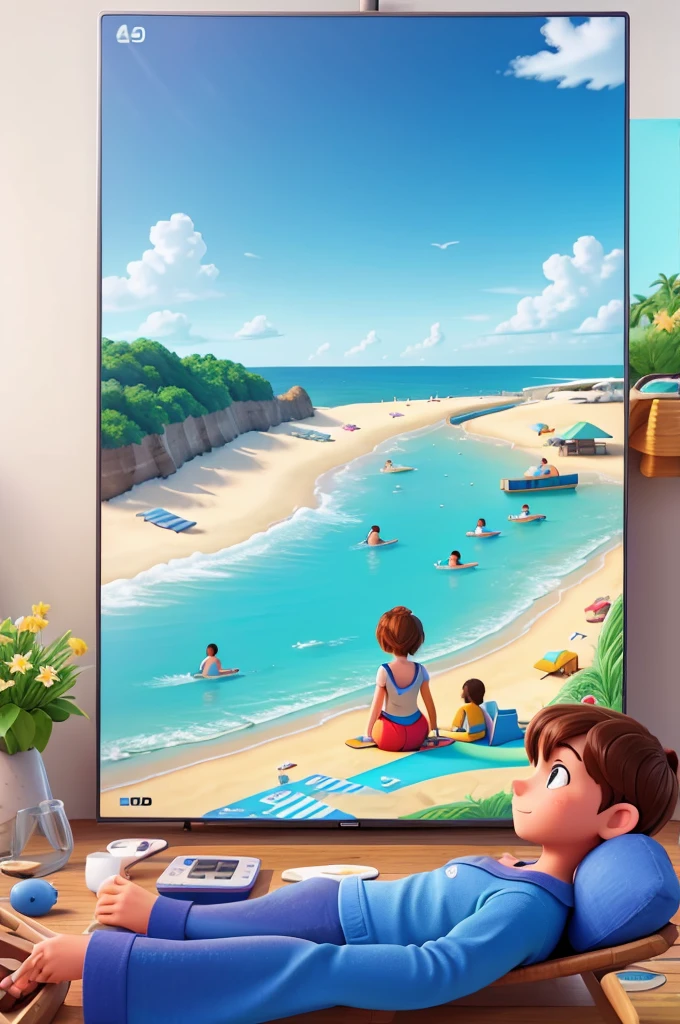 Beach, A group of agers watching tablets, Illustration style, Beach, seaside, Highest quality 4K, Color Field painting, UHD