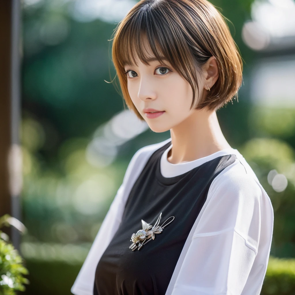 ((Highest quality、In 8K、masterpiece:1.3))、Sharp focus:1.2、Beautiful woman perfect body:1.4、Slim Abs:1.2、((Short Hair:1.2))、(trendy fashion in tokyo、T-Shirts:1.1)、Background white、Wet body:1.5、Three-dimensional texture、Detailed eyes、(Brown Hair、Black Hair:1.2)、Very shiny hair、Backward view、Hair quality improvement、Handsome short、Short-haired blonde、No text、Lower text eraser