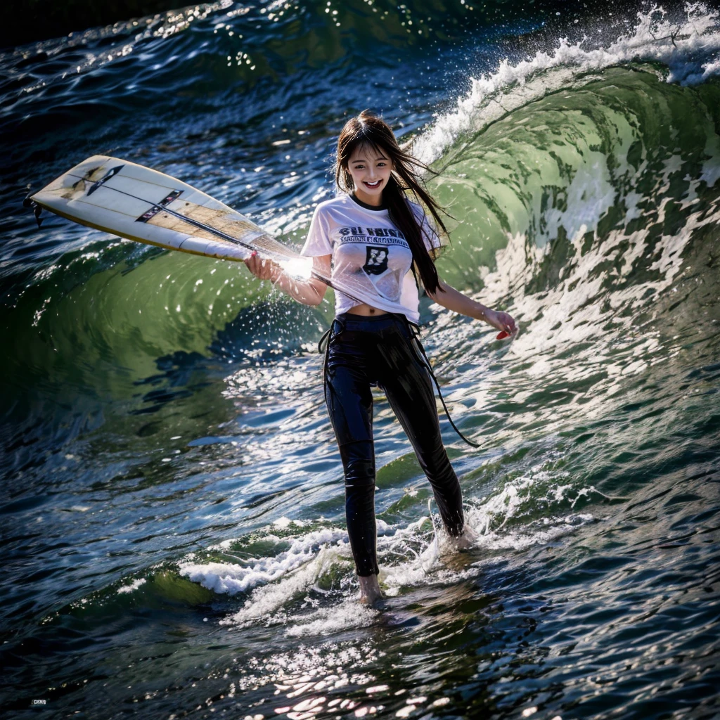 (ZoomedOut:1.28, Wide-shot) ZoomLayer (Epic photo of surfer magazine:1.37). (Full of Water, Everything Wetted:1.4) WetHair (extremely detailed Cute Girl)(SparklingHighlights:1.28), Dynamic Joyful Expressions LifeLike Rendering  . Overflowing Gigantic Sideboob (Clearly Visible Beautiful Breast to Buttocks Line) Tiny and Roundly Butt, Detailed wet clothing texture, (Sloppy Surfboard:-1.2) Riding on waves, Sparkling water, TyndallEffect(Starry Water Particles:1.32), {Wet T-shirt}, Whole Body proportions and all limbs are anatomically accurate