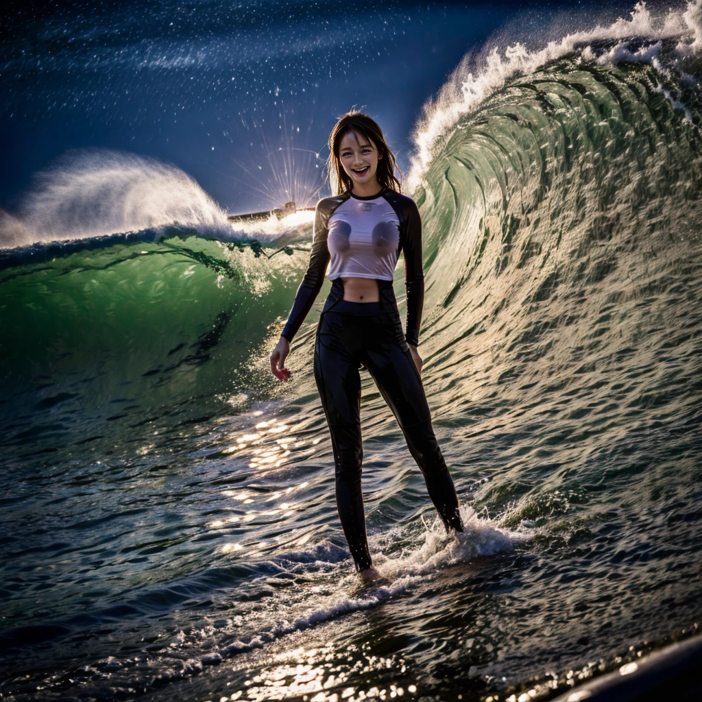 (ZoomedOut:1.28, Wide-shot) ZoomLayer (Epic photo of surfer magazine:1.37). (Full of Water, Everything Wetted:1.4) WetHair (extremely detailed Cute Girl)(SparklingHighlights:1.28), Dynamic Joyful Expressions LifeLike Rendering . Overflowing Gigantic Sideboob (Clearly Visible Beautiful Breast to Buttocks Line) Tiny and Roundly Butt, Detailed wet clothing texture, (Sloppy Surfboard:-1.2) Riding on waves, Sparkling water, TyndallEffect(Starry Water Particles:1.32), {Wet T-shirt}, Whole Body proportions and all limbs are anatomically accurate