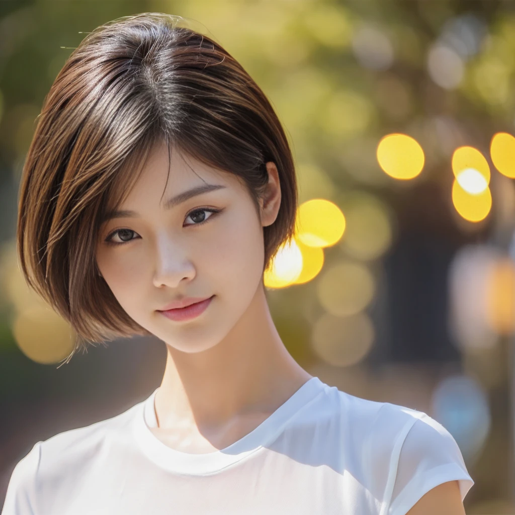 ((Highest quality、In 8K、masterpiece:1.3))、Sharp focus:1.2、Beautiful woman perfect body:1.4、Slim Abs:1.2、((Short Hair:1.2))、(trendy fashion in tokyo、T-Shirts:1.1)、Background white、Wet body:1.5、Three-dimensional texture、Detailed eyes、(Brown Hair、Black Hair:1.2)、Very shiny hair、Backward view、Hair quality improvement、Handsome short、Short-haired blonde、No text、Lower text eraser