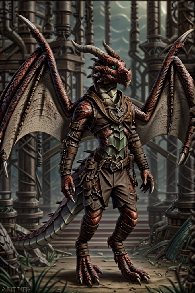 (((male, solo, winged kobold boy, dark red scales,fantasy clothes, artficer,steampunk, dragon wings, dragon tail, small, chibi))), artficer clothes, warm color clothes, fantay clothes,sea green eyes, artficer,small heigth, 54 centimertes heigth,horns, claws, tail, scales, fangs, masterpiece, cute, (((fullbody))), male
