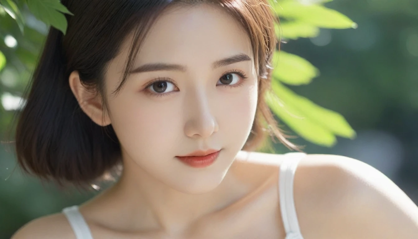 8k, Ultra-high resolution, Highest quality, masterpiece, 三分割法によるphotograph,Surreal, photograph, 1 Girl, (16 years old:1.3), pretty girl, Cute Face, Beautiful eyes in every detail, 細かくdetailedに,masterpiece,One Girl:1.2, Japan Female Announcer,extream close up,smile,Black Hair,Messy hair,street tree,Urban area,Young Wife,healthy,Summer knitwear,Décolletage,Natural Makeup,Beautiful clavicle,Realistic Skin, Perfect and beautiful face ,完璧でCute Face, Skin with attention to detail, Perfect limbs、Narrow waist、Thin legs),Looking at the audience、beauty,Long neck、(((Ideal body type))),A cup small breasts :2,Portraiture:2,Perfect Anatomy,鮮明なdetailed,detailed,Surreal,Light and shadow,dappled sunlight