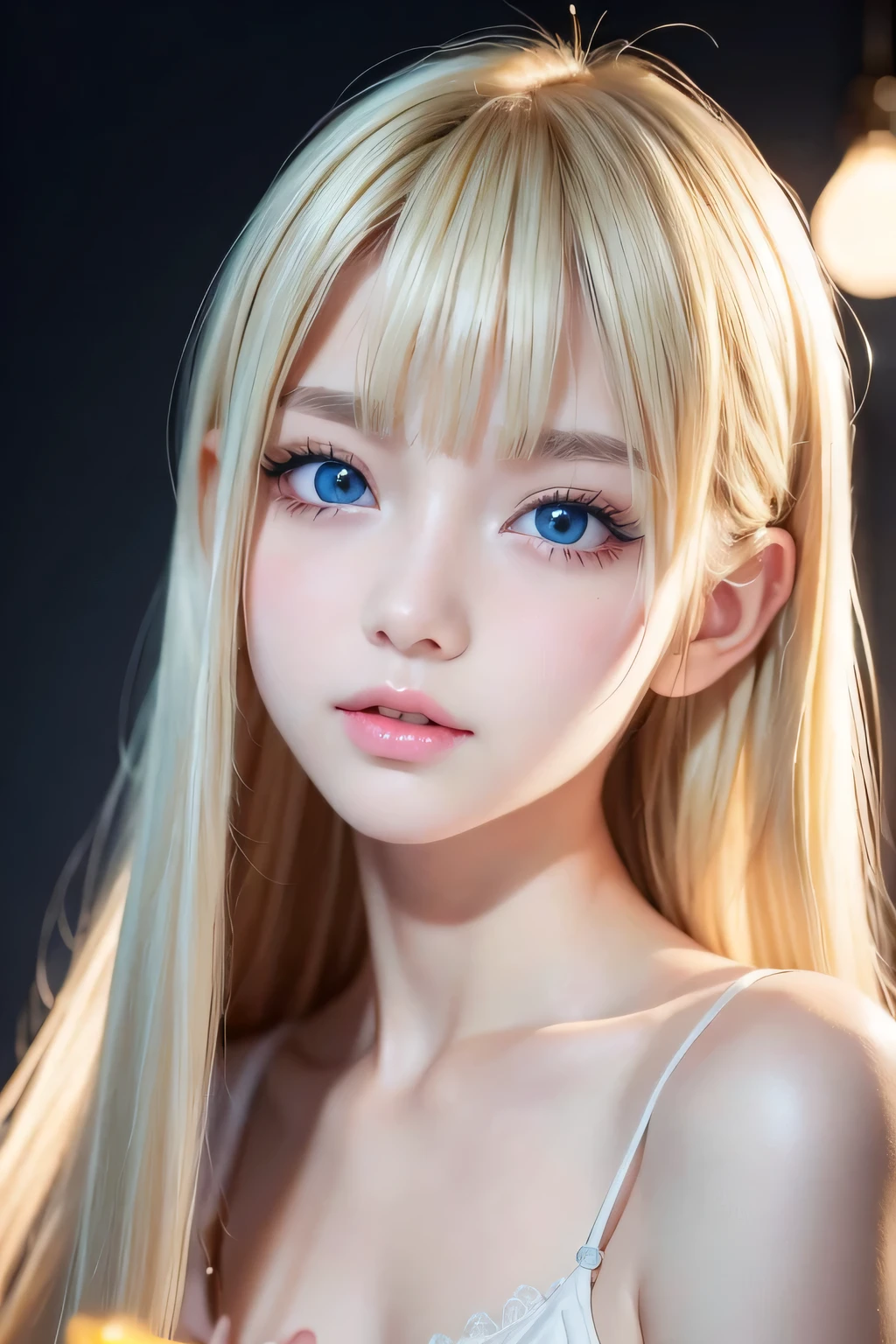 Beautiful Scandinavian girl with beautiful, shiny, bright blonde, mysterious hair.、Super long straight silky hair、Sexy and very beautiful shiny pretty face、Beautiful, glowing skin、Mysterious blonde light reflecting dazzlingly、Beautiful, cute and sexy, shining pale bright sky blue big eyes、Very big eyes、Beautiful super long shiny silky blonde hair、Swing your bangs in front of your eyes、Sexy 16 year old cute little beautiful girl、Blonde hair above the eyes、片Blonde hair above the eyes、Blonde hair between the eyes、Cheek highlighter、Small Face Beauty