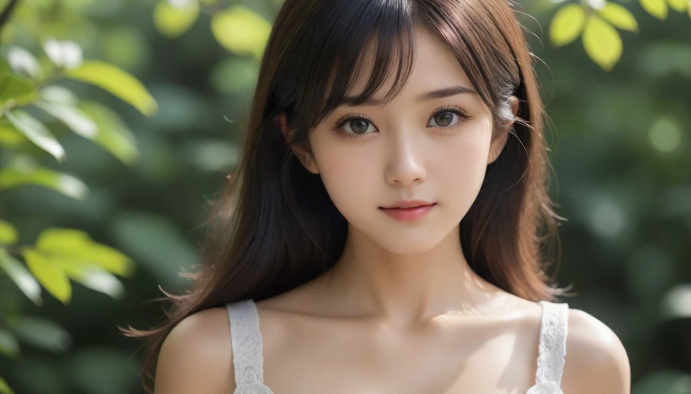 8k, Ultra-high resolution, Highest quality, masterpiece, 三分割法によるphotograph,Surreal, photograph, 1 Girl, (16 years old:1.3), pretty girl, Cute Face, Beautiful eyes in every detail, 細かくdetailedに,masterpiece,One Girl:1.2, Japan Female Announcer,extream close up,smile,Black Hair,Messy hair,street tree,Urban area,Young Wife,healthy,Summer knitwear,Décolletage,Natural Makeup,Beautiful clavicle,Realistic Skin, Perfect and beautiful face ,完璧でCute Face, Skin with attention to detail, Perfect limbs、Narrow waist、Thin legs),Looking at the audience、beauty,Long neck、(((Ideal body type))),A cup small breasts :2,Portraiture:2,Perfect Anatomy,鮮明なdetailed,detailed,Surreal,Light and shadow,dappled sunlight