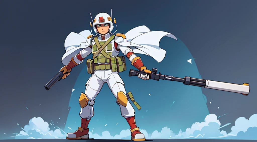 illustration of a full armed and protector soldier man standing, holding gun, hd, full body shot, clear white background