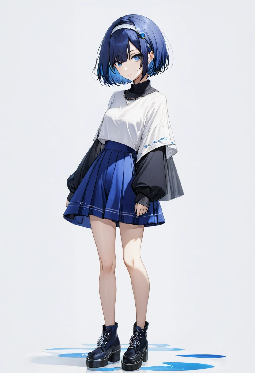 blue hair,blue eyes,short hair,jewelry hairband, short hair, bob cut,full body